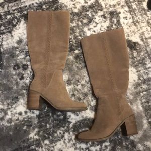 Taupe suede knee high boots